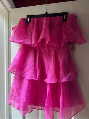 Hot Pink Tiered Ruffle strapless mini dress